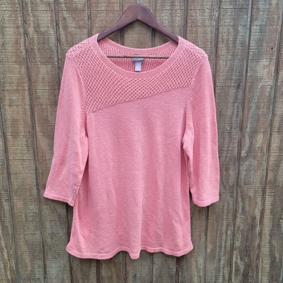 Chicos Stitch 3/4 Sleeve Peach Orange Sweater Chicos Size 3/XL/16 - Picture 1 of 10